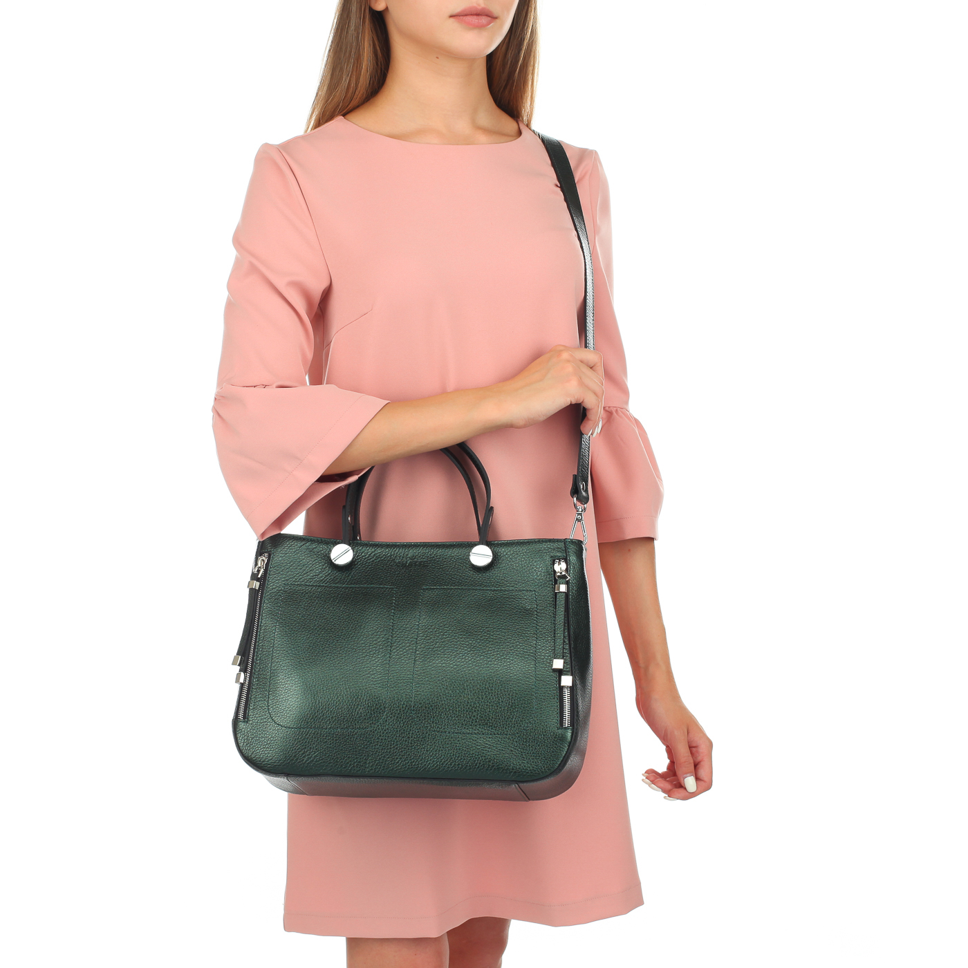 Зеленая кожаная сумка на молнии Chatte 