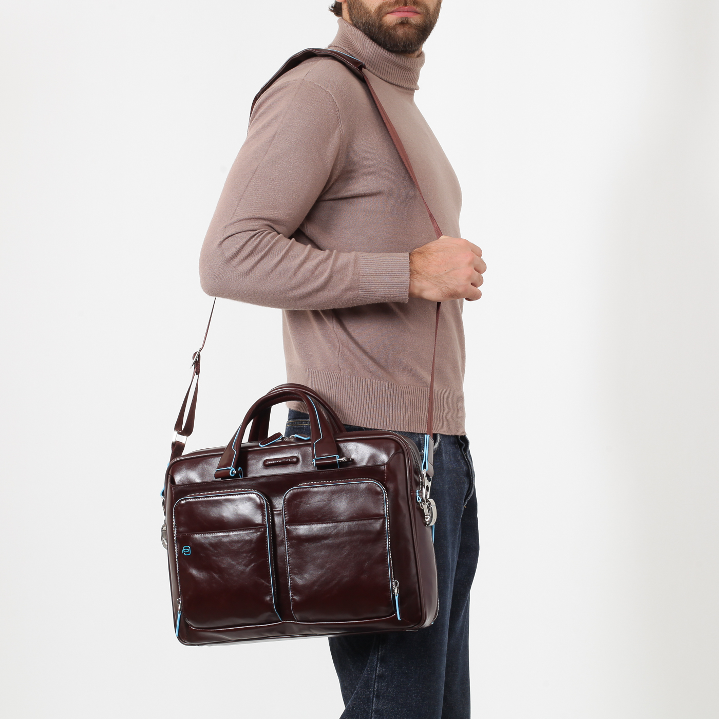 Деловая кожаная сумка с отделением для ноутбука Piquadro Blue square