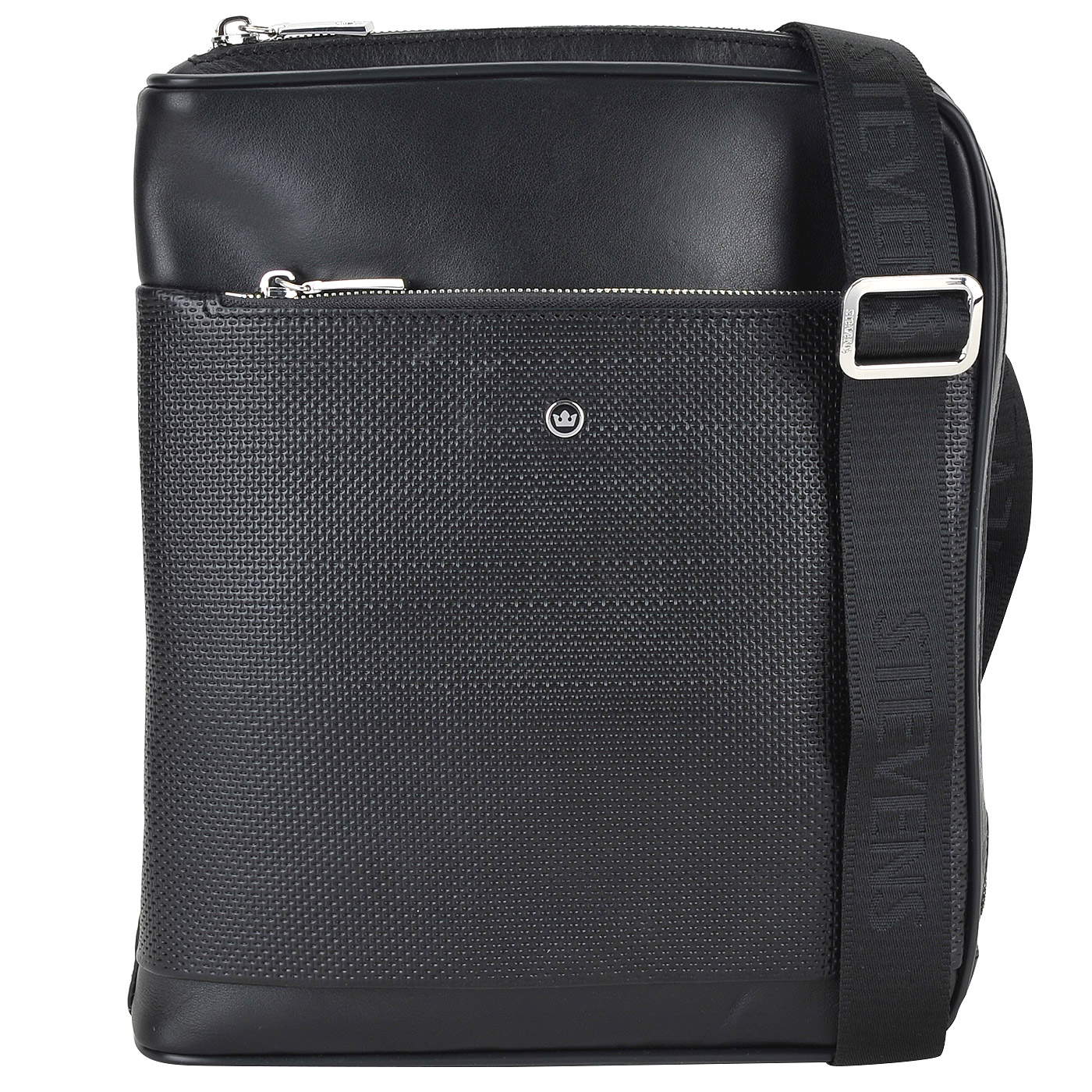 Stevens Практичная черная сумка из комбинированной кожи через плечо