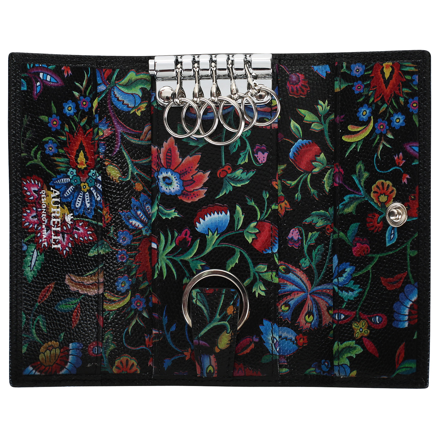 Женская ключница из черной кожи с принтом Aurelli Alma fiore