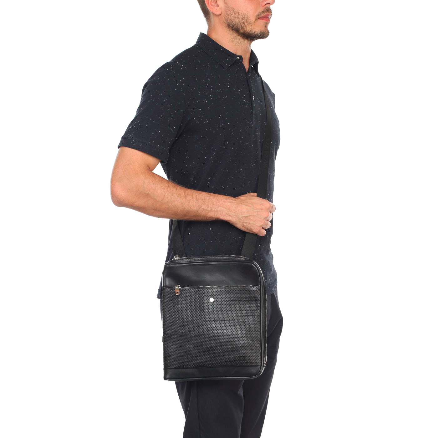 Практичная черная сумка из комбинированной кожи через плечо Stevens 