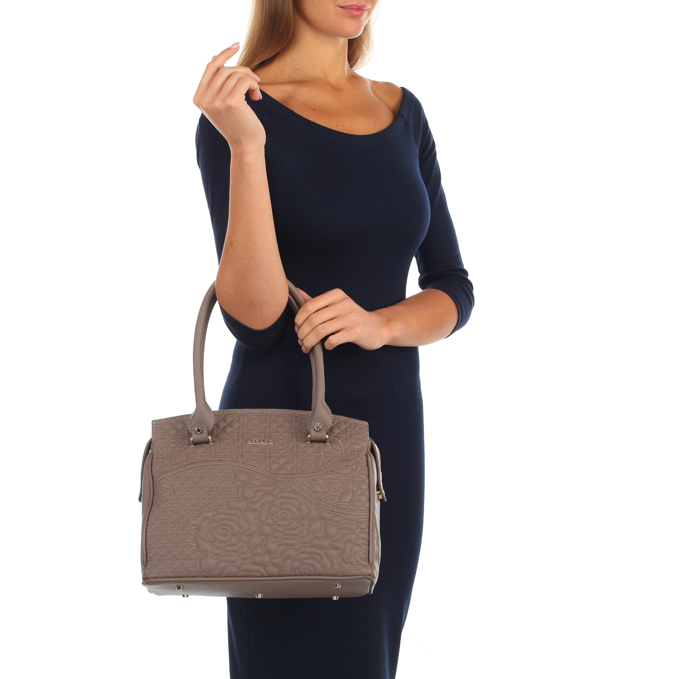 Стеганая кожаная сумка с длинными ручками Marina Creazioni 