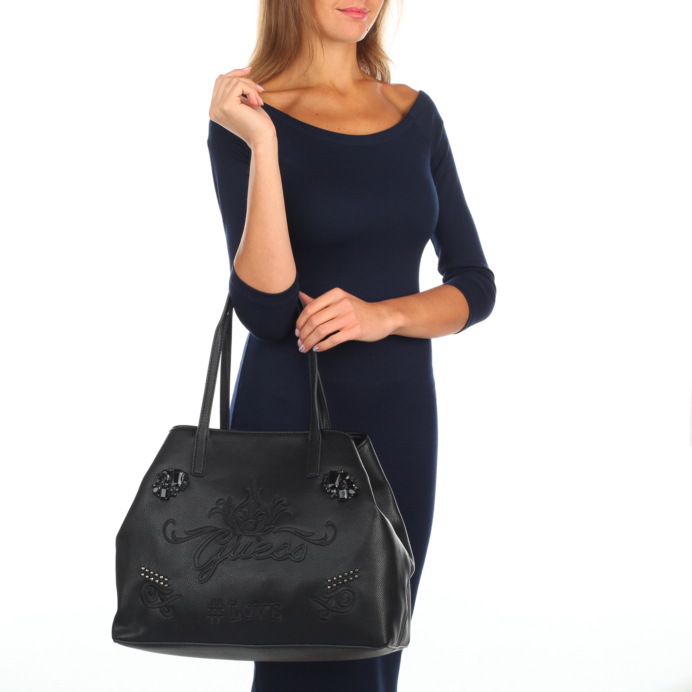 Вместительная сумка на кнопке Guess Vikky